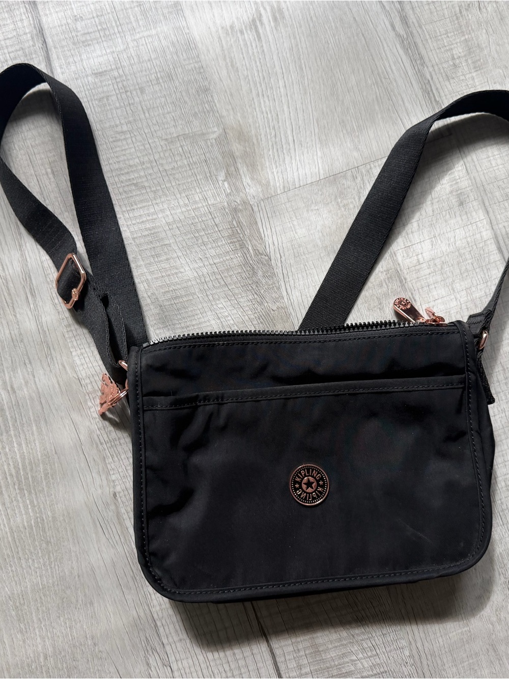 Kipling Black Crossbody Bag with Rose Gold Accents Like New